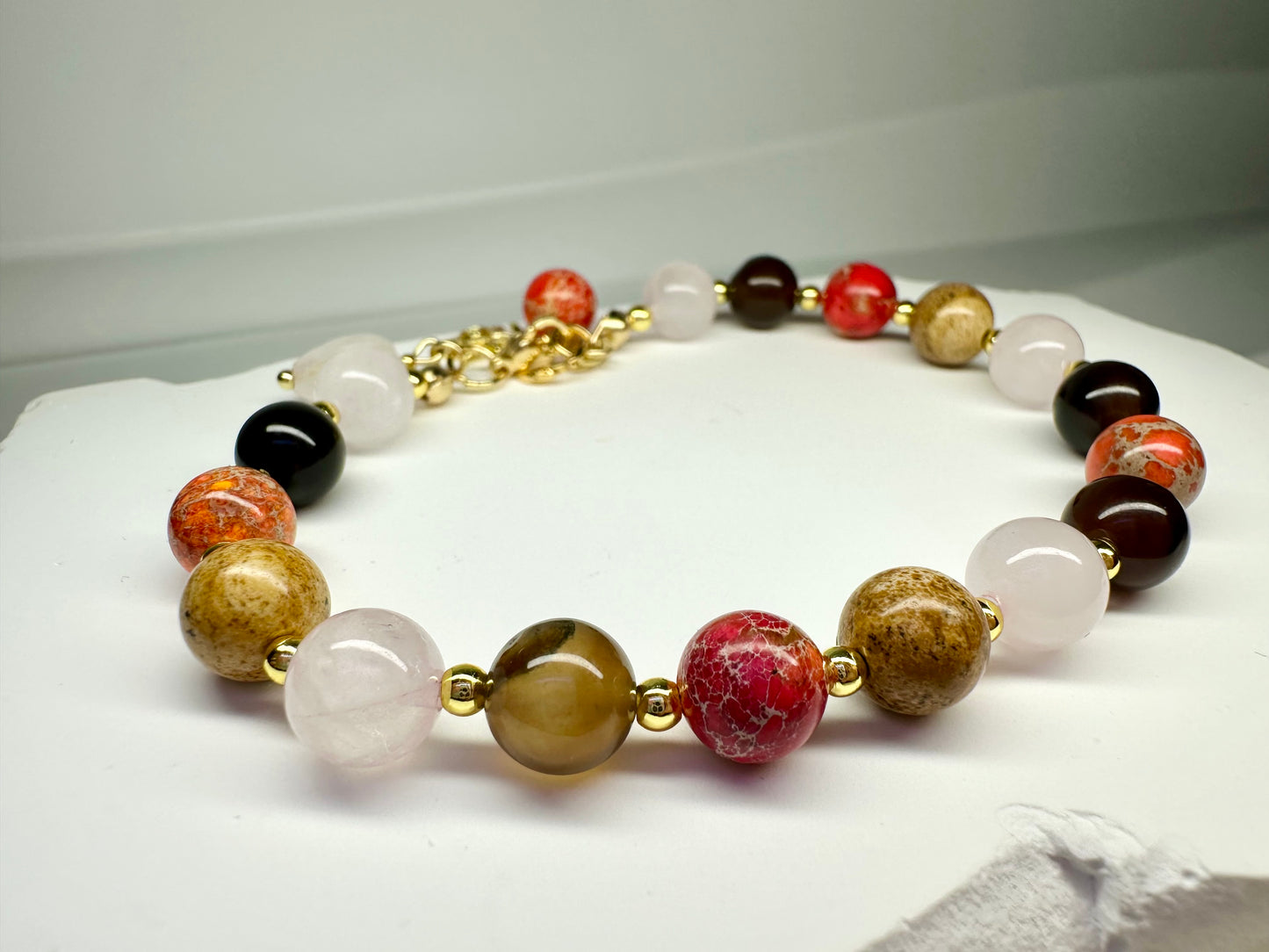 Rose Quartz, Picture Jasper, Agate Bracelet – Grounding & Heart Energy Bracelet