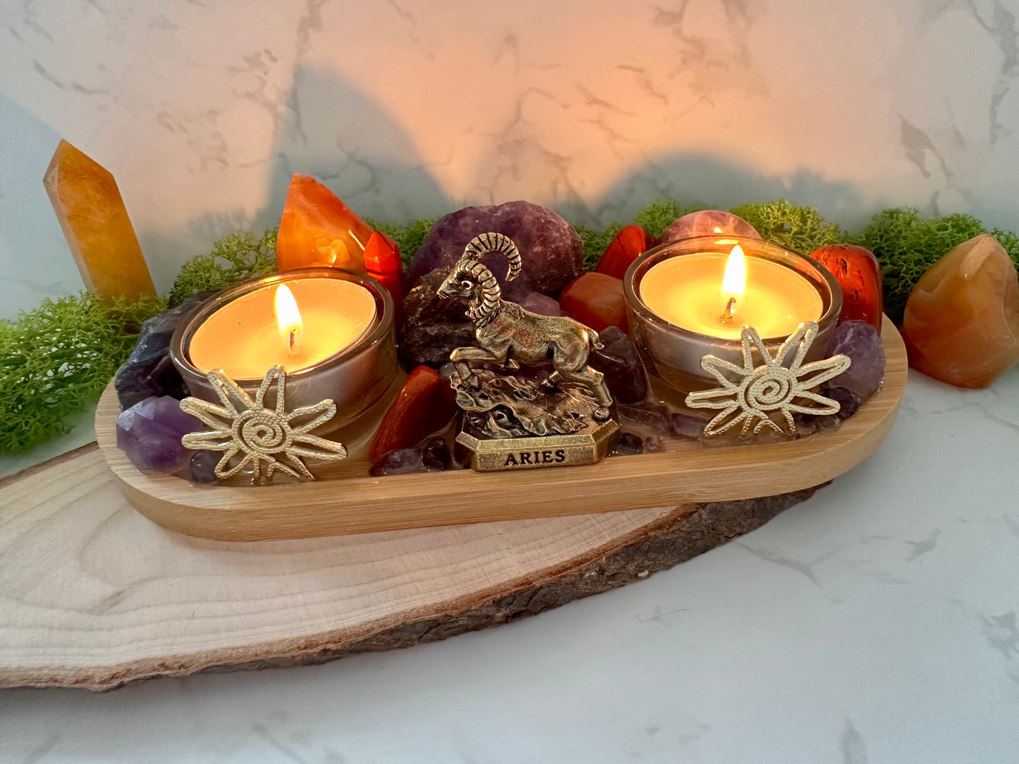 Aries zodiac altar tray Birthstone Carnelian, Red Jasper and Amethyst