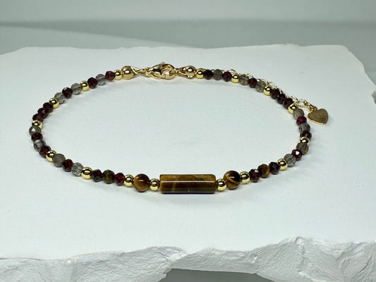 Capricorn Crystal Bracelet – Tiger’s Eye, Garnet & Smoky Quartz