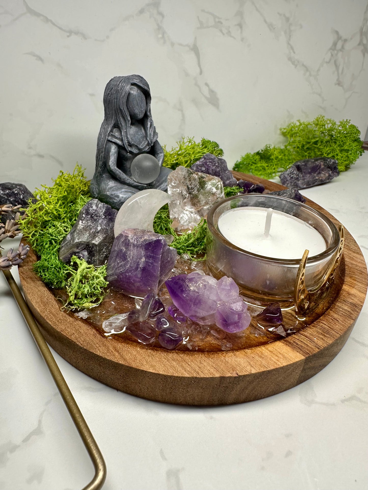 Calm + Clarity Clear Quartz & Amethyst Crystal Tray | Healing Altar Decor | Meditation Gift | Goddess Crystal Display | Charka Healing