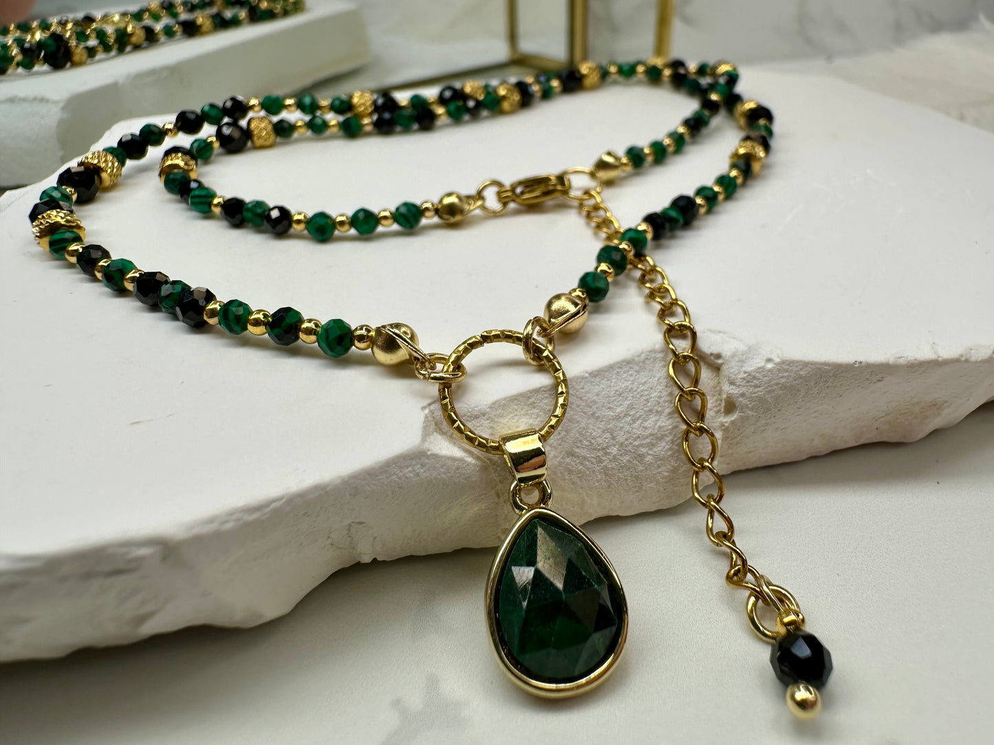 Malachite & Tourmaline Protection Necklace – Handmade Crystal Jewelry