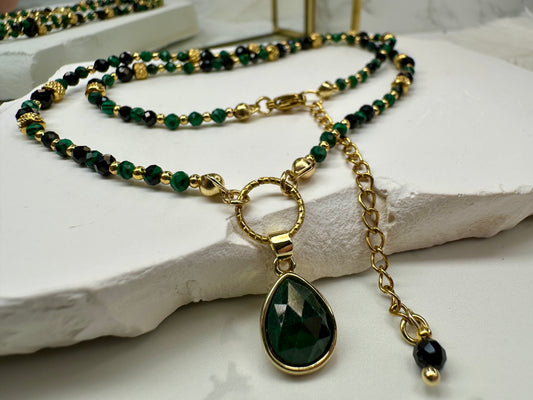 Malachite & Tourmaline Protection Necklace – Handmade Crystal Jewelry