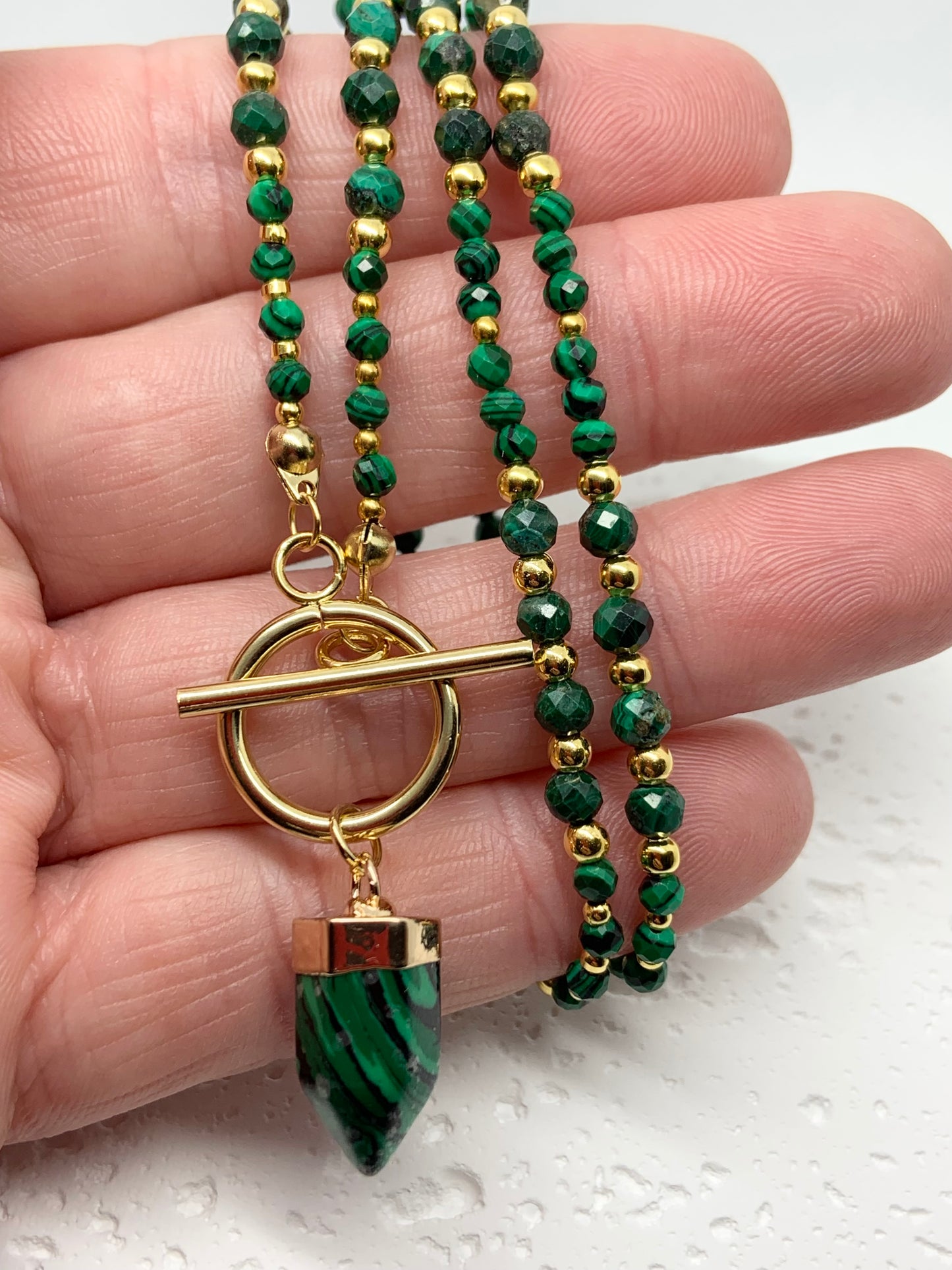 Malachite & Gold Toggle Necklace – Grounding Elegance with Protective Energy