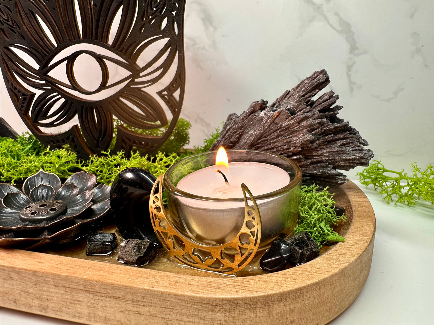 Black Tourmaline, Obsidian Protection Tray | Hamsa Hand Evil Eye Decor | Resin Altar Tray with Incense Holder | Ritual Decor, Spiritual Gift