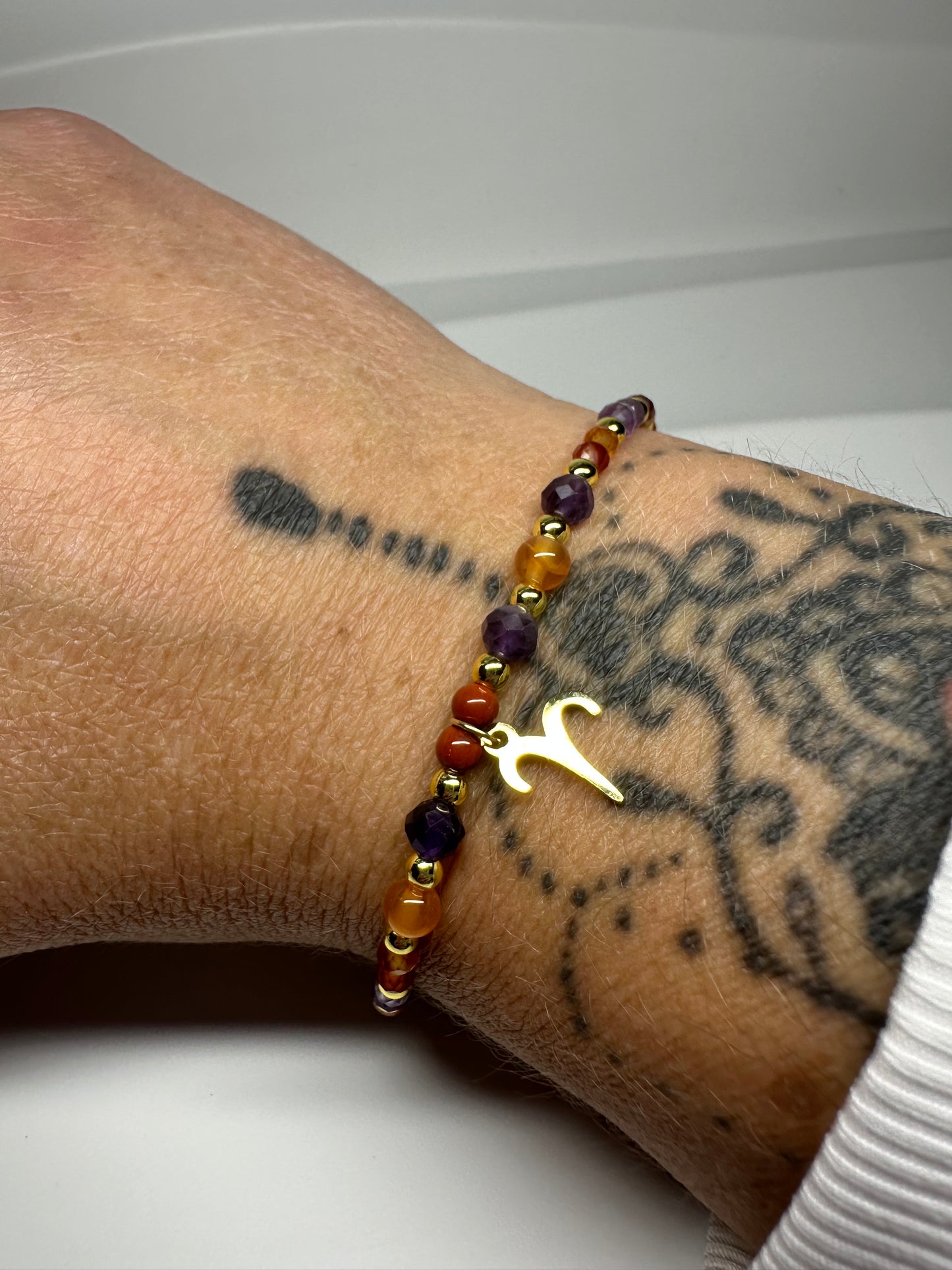 Aries Crystal Bracelet – Handmade Beaded Carnelian & Amethyst Jewellery for Courage and Calm