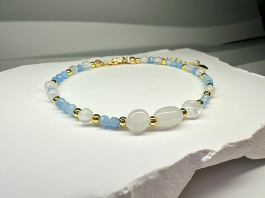 Aquarius Birthstone Bracelet – Aquamarine, Rose Quartz & Selenite | Handmade Zodiac Crystal Jewelry for Clarity & Love