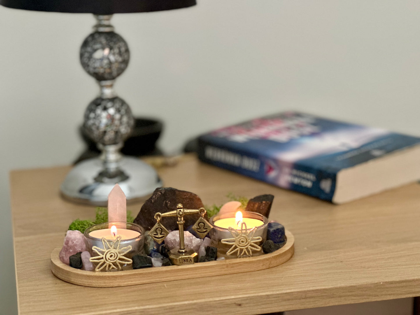 Libra Zodiac Crystal Altar • Rose Quartz, Lapis Lazuli & Black Tourmaline •