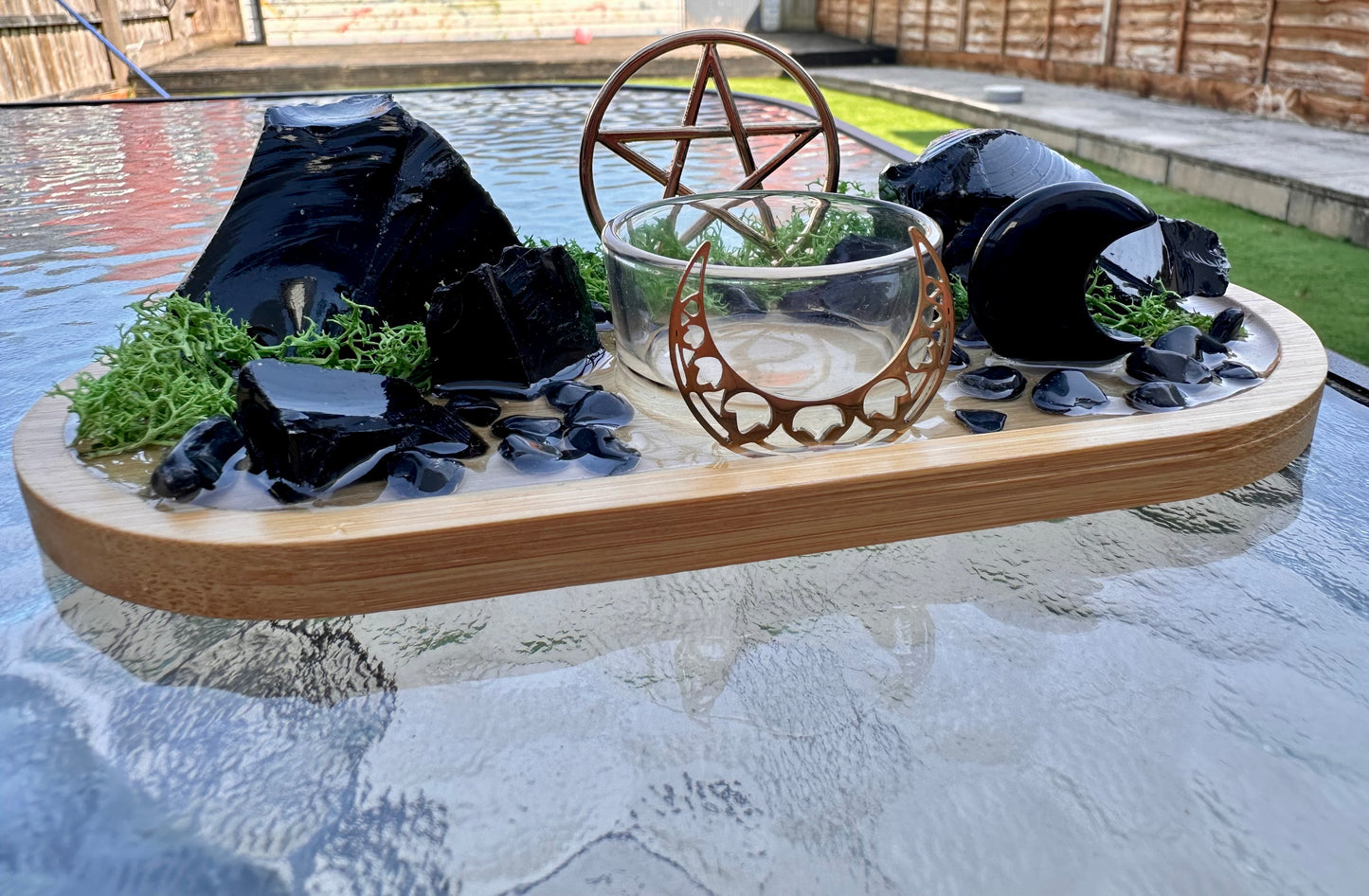 Black Obsidian Protection Tray | Witchcraft Altar Decor Spiritual Home Decor Display