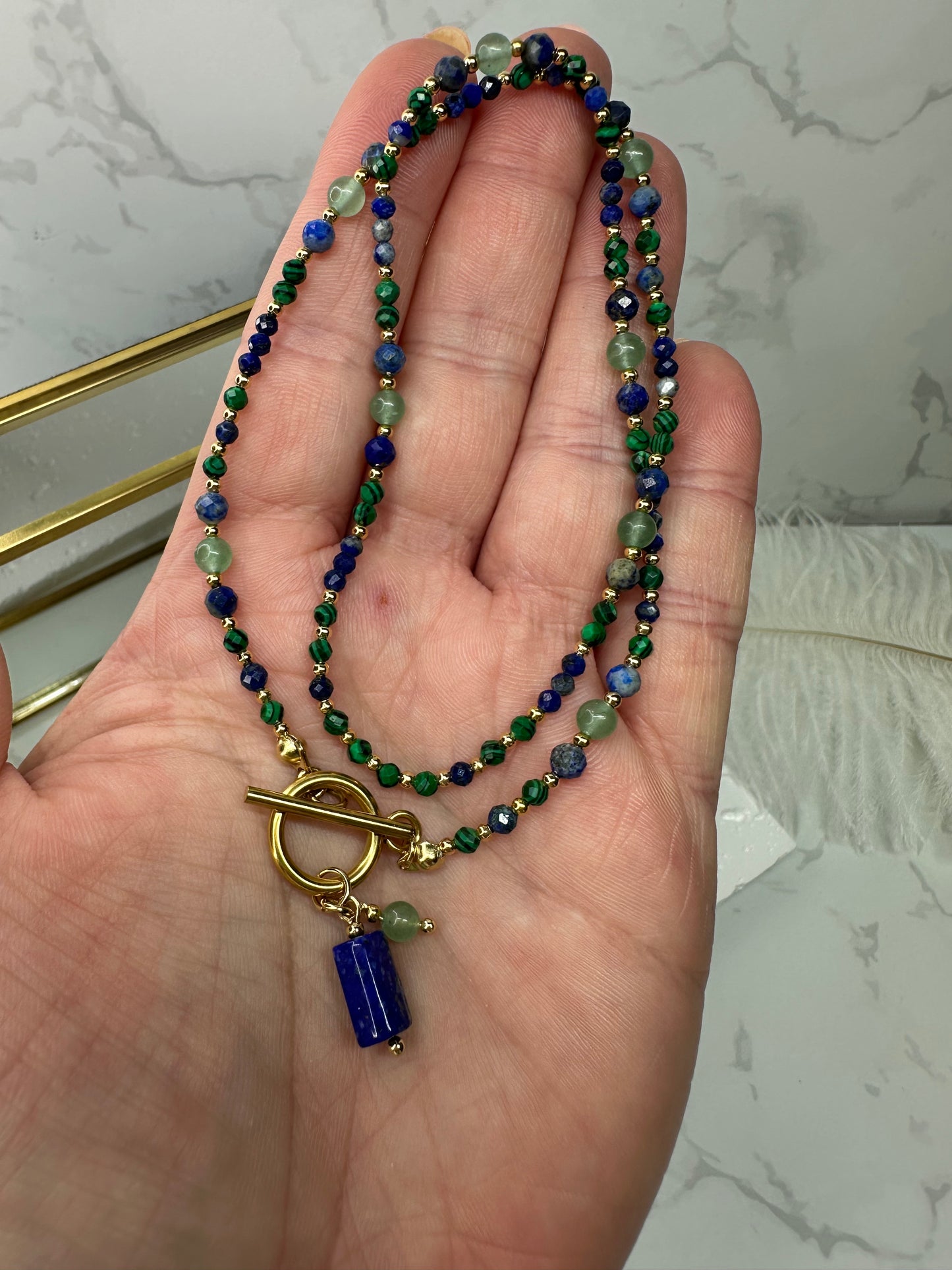 Malachite, Green Aventurine & Lapis Lazuli Necklace •Protection •Luck• Wisdom