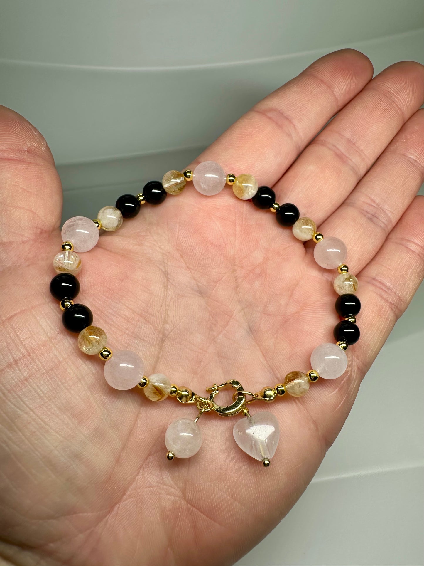 Citrine, Black Tourmaline, Rose Quartz Bracelet – Protection, Love & Abundance Bracelet
