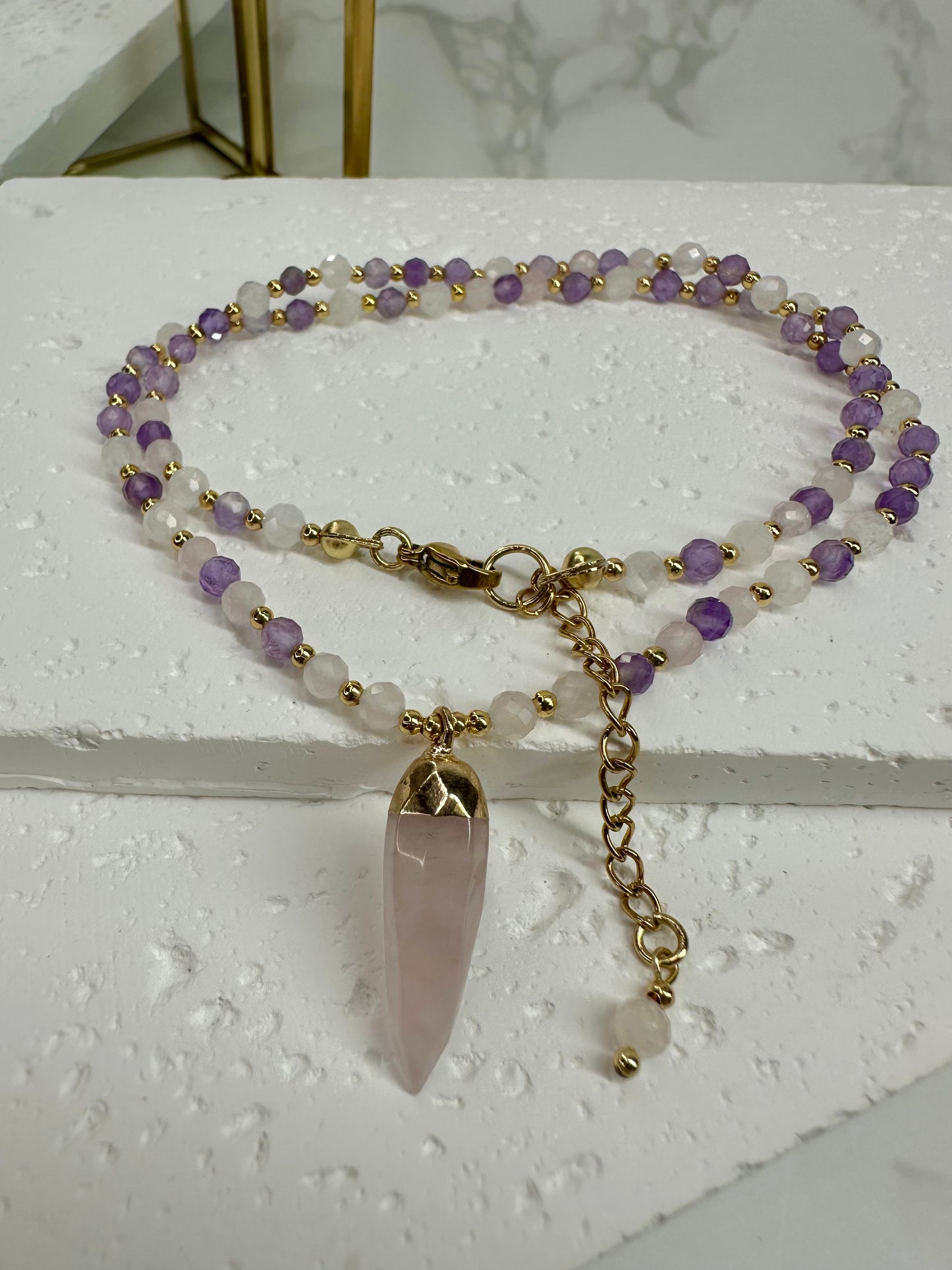 Moonstone, Amethyst & Rose Quartz Necklace, feminine energy
