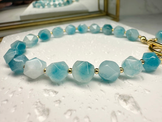 Aqua Blue Jade Bracelet • 8mm•Toggle Clasp