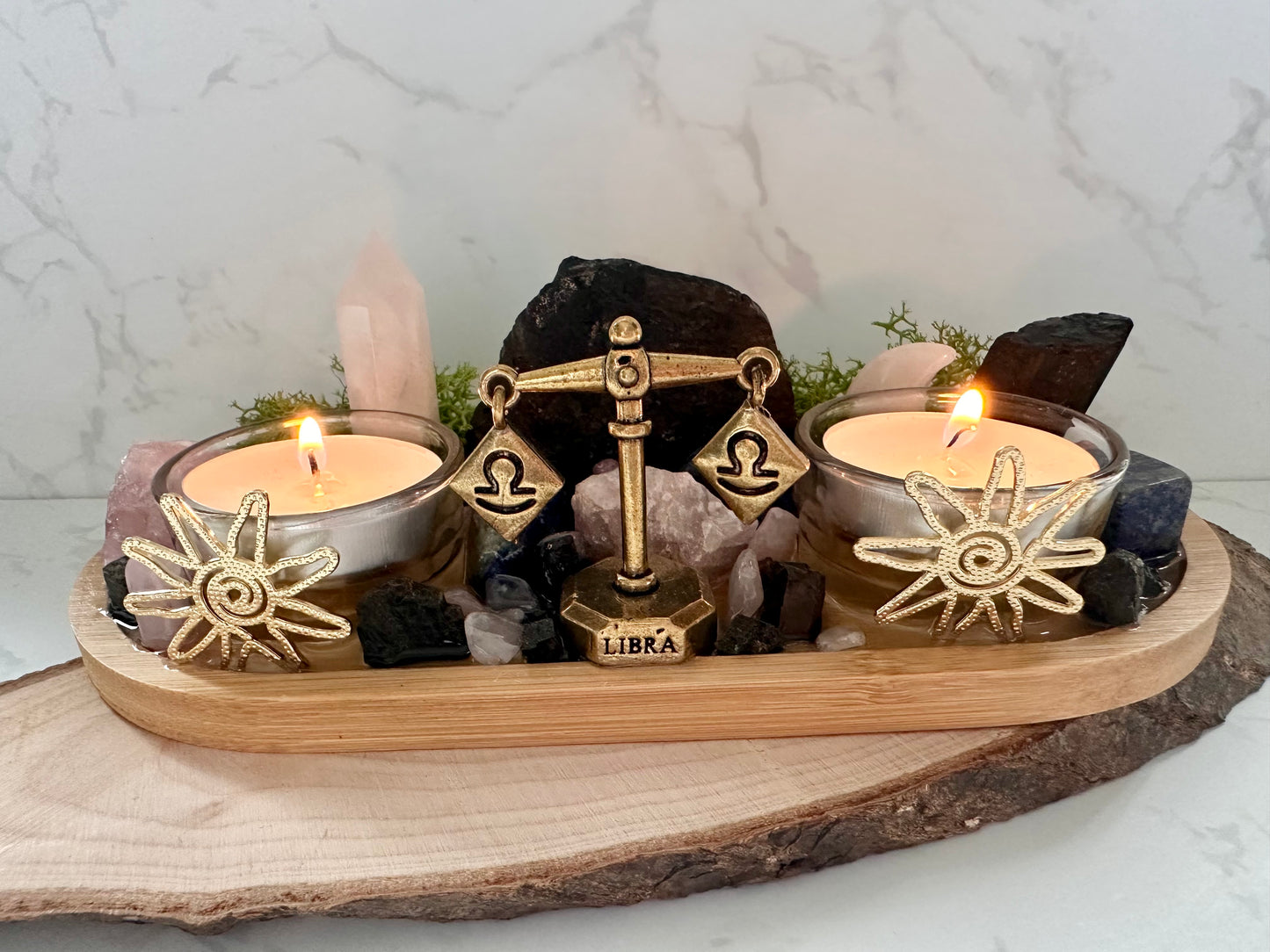 Libra Zodiac Crystal Altar • Rose Quartz, Lapis Lazuli & Black Tourmaline •