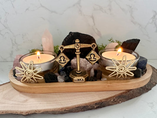 Libra Zodiac Crystal Altar • Rose Quartz, Lapis Lazuli & Black Tourmaline •