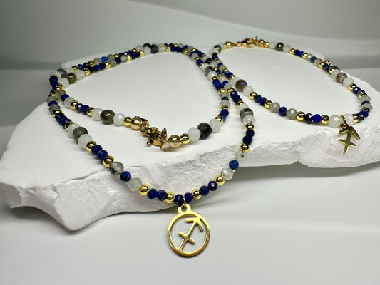 Sagittarius Zodiac Crystal Set Lapis Lazuli ,Labradorite,Moonstone Necklace & Bracelet | Handmade Astrology Gift, Intuition and Expansion