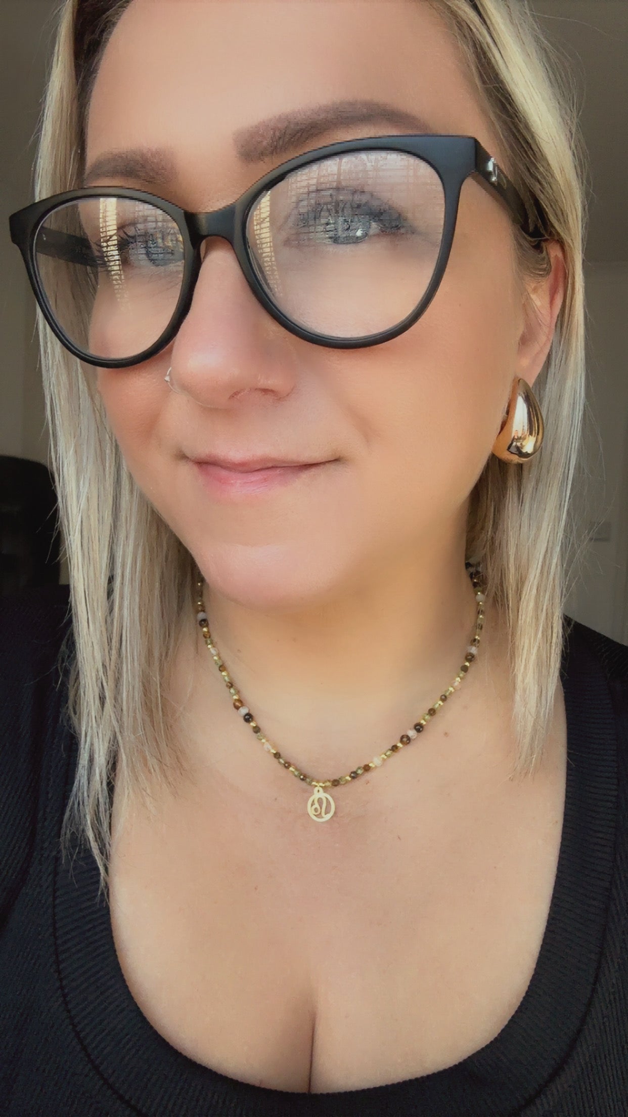 Handmade Leo Zodiac Necklace – Peridot, Tiger Eye & Citrine Beaded Crystal Jewelry Astrology Birthday Gift