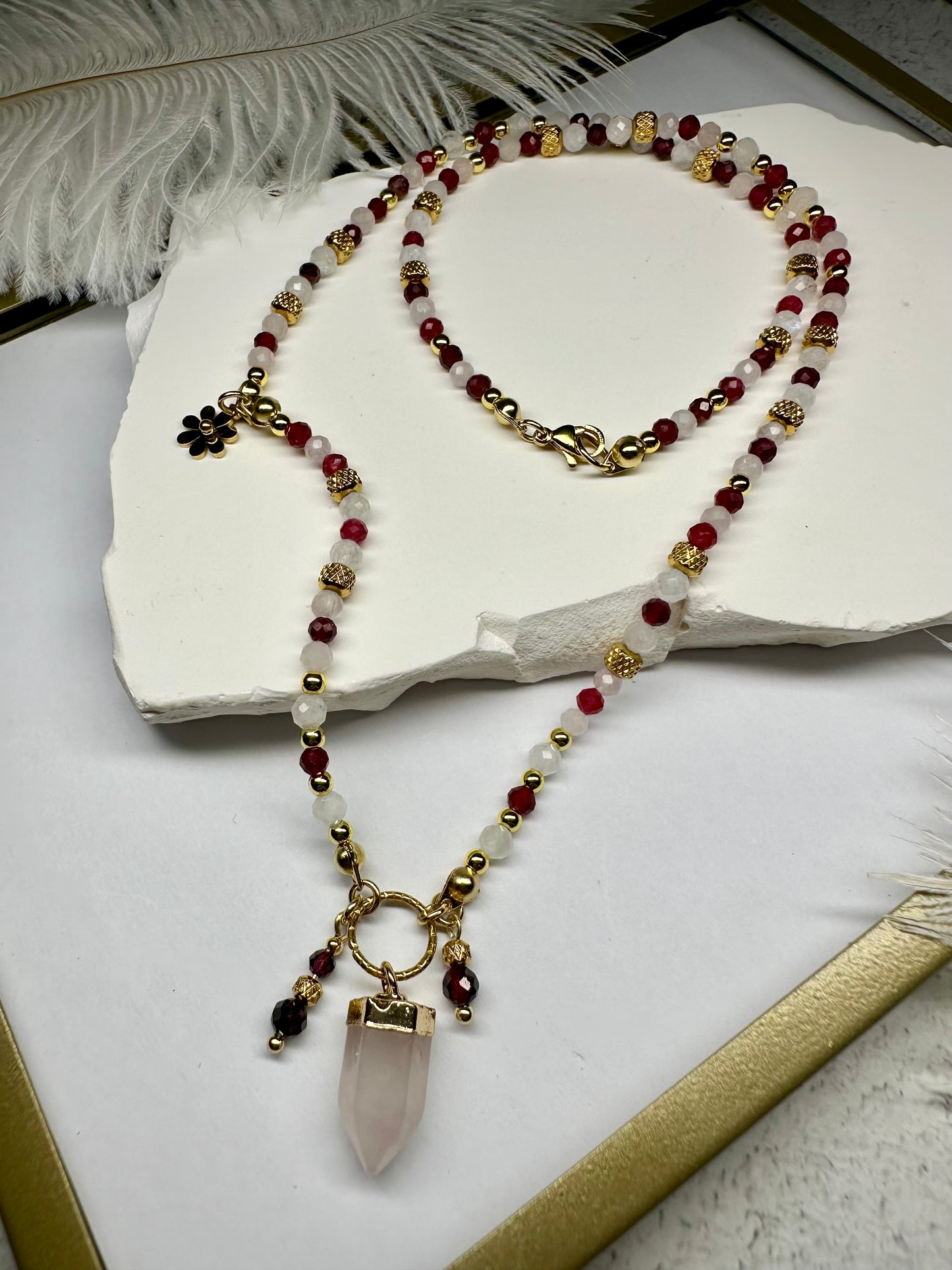 Love Necklace — Ruby, Rose Quartz & Moonstone for Romance, Attraction & Heart Healing