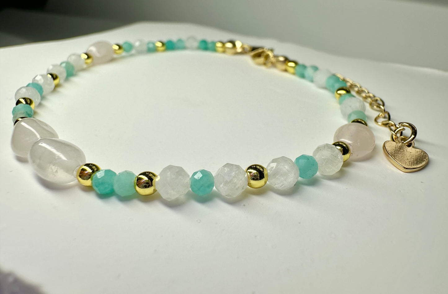 Moonstone, Rose Quartz & Amazonite Bracelet | Handmade Crystal Jewelry for Confidence, Love & Intuition