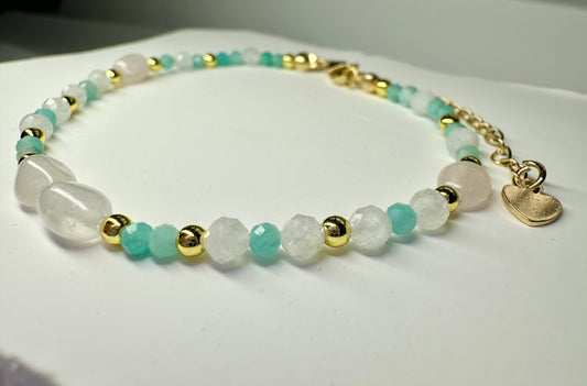 Moonstone, Rose Quartz & Amazonite Bracelet | Handmade Crystal Jewelry for Confidence, Love & Intuition