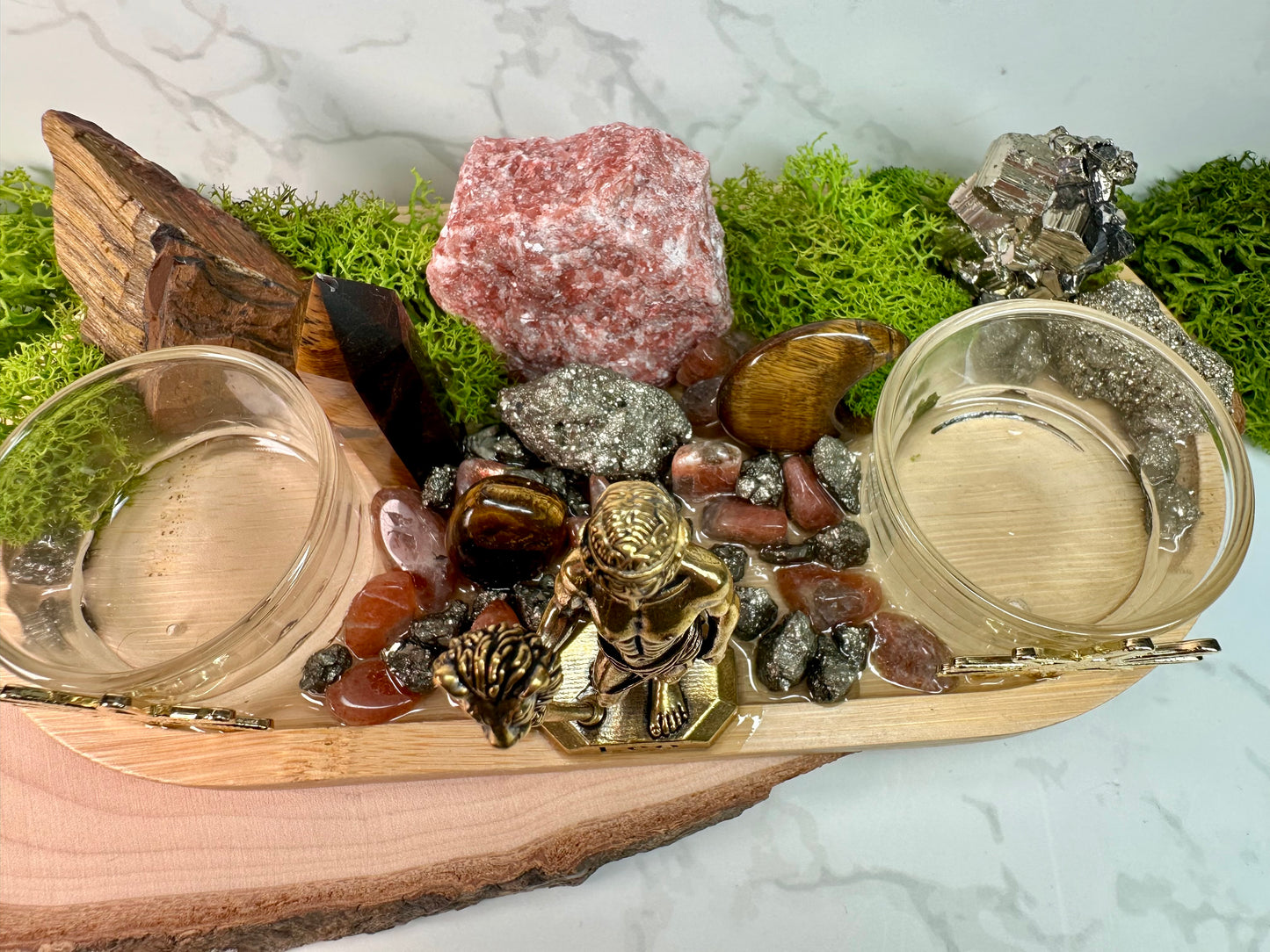 Leo Zodiac Crystal Tray • Tiger Eye, Sunstone & Pyrite • Handmade Leo Altar