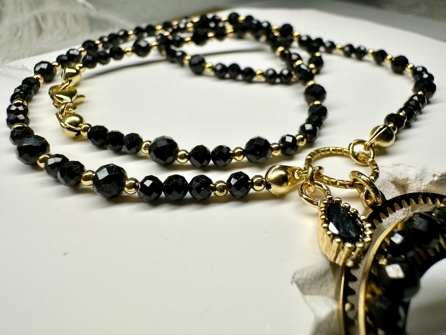 Black Tourmaline Crescent Moon Necklace – Protection & Power