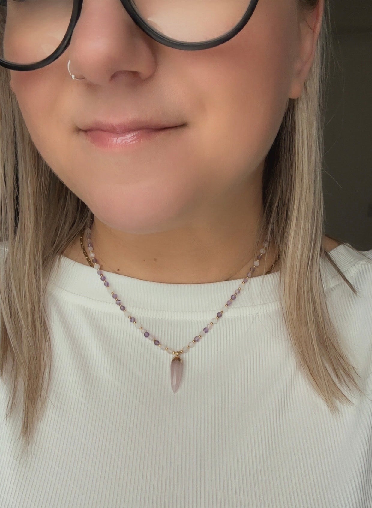 Moonstone, Amethyst & Rose Quartz Necklace, feminine energy