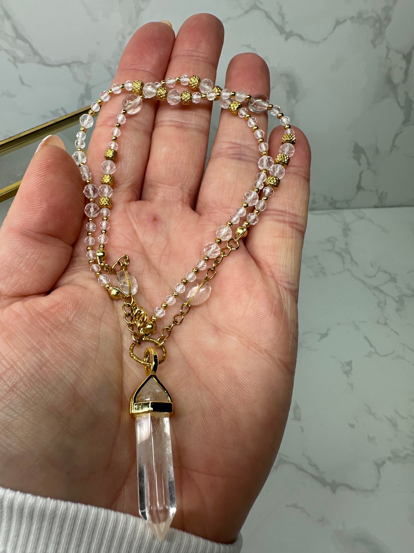 Clear Quartz Necklace with Point Pendant • Healing Crystal Jewellery