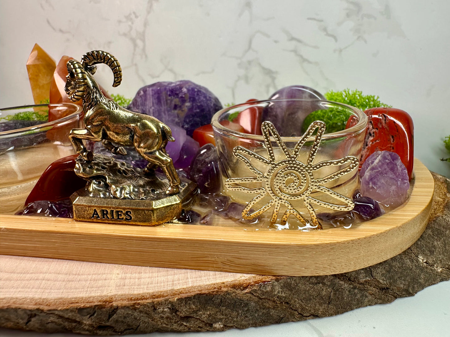 Aries zodiac altar tray Birthstone Carnelian, Red Jasper and Amethyst