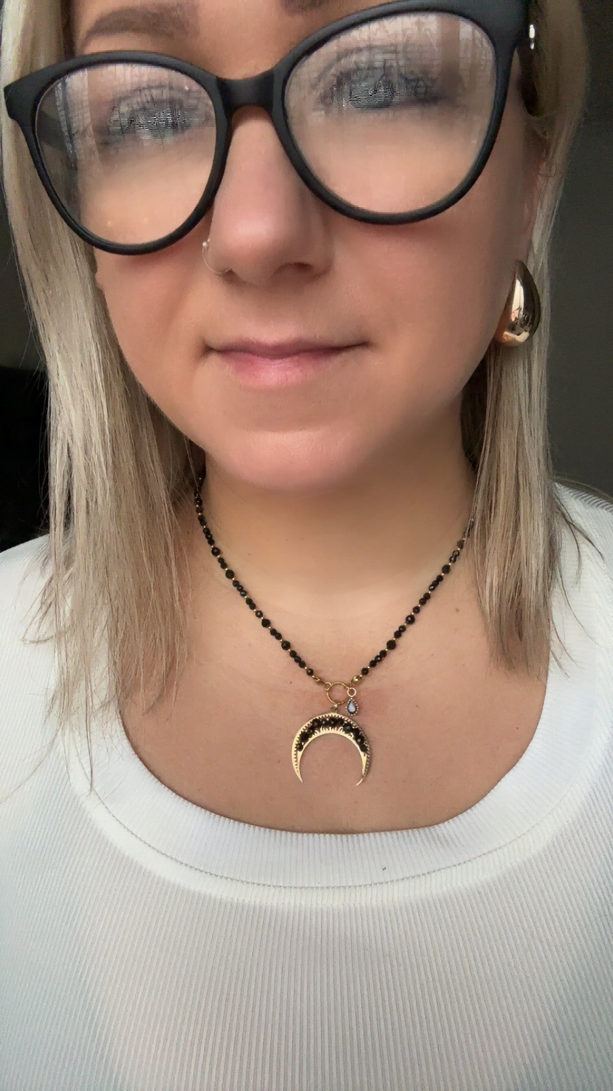 Black Tourmaline Crescent Moon Necklace – Protection & Power