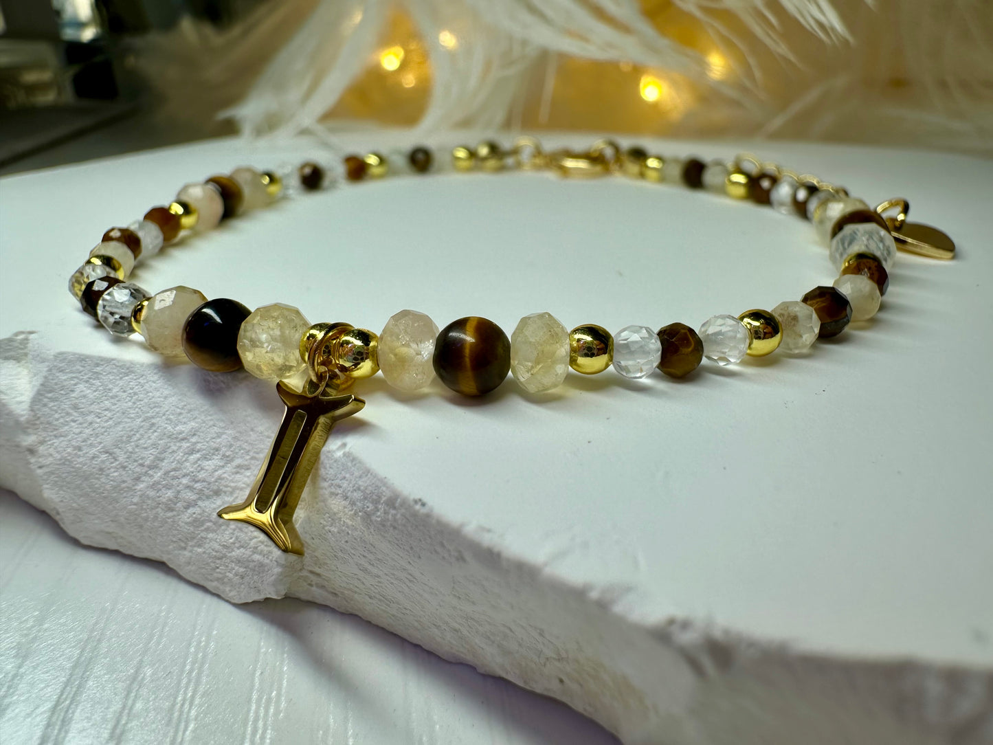 Gemini Zodiac Jewelry Set – Handmade Tiger Eye, Citrine & Clear Quartz Necklace and Bracelet Astrology Gift