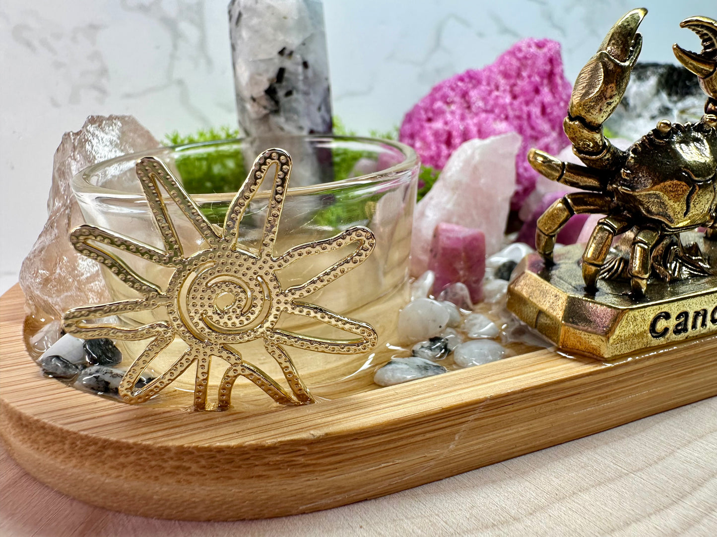 Cancer Zodiac Crystal Altar • Ruby, Rainbow Moonstone & Rose Quartz