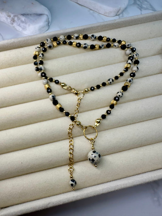 Black Tourmaline & Dalmatian Jasper Necklace – Protection, Grounding and Balance