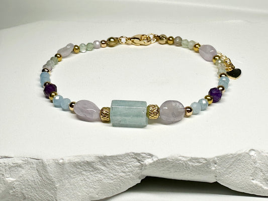 Pisces Zodiac Bracelet – Aquamarine, Amethyst & Fluorite