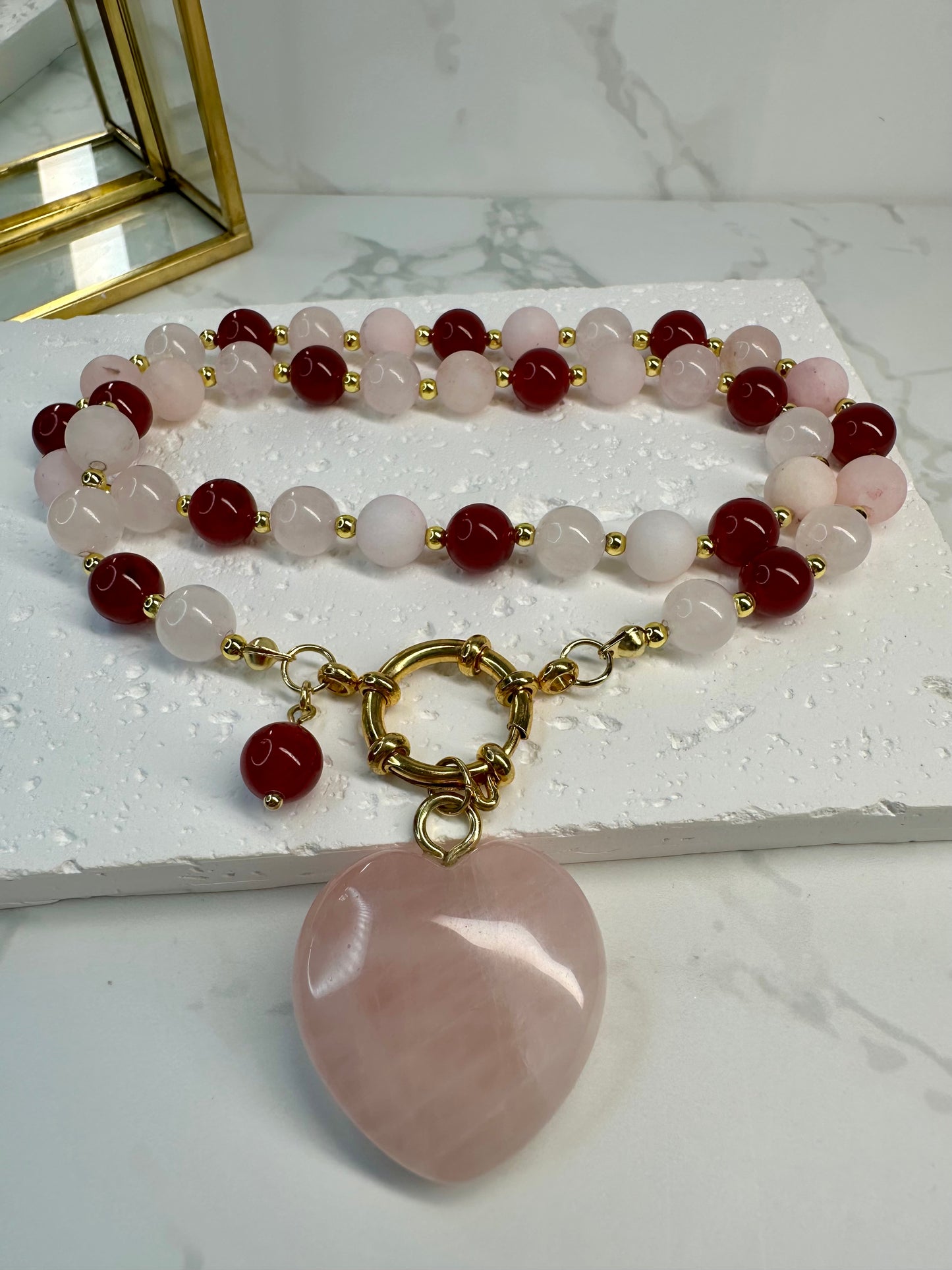 Rose Quartz Jasper and Red Chalcedony Necklace • 8mm