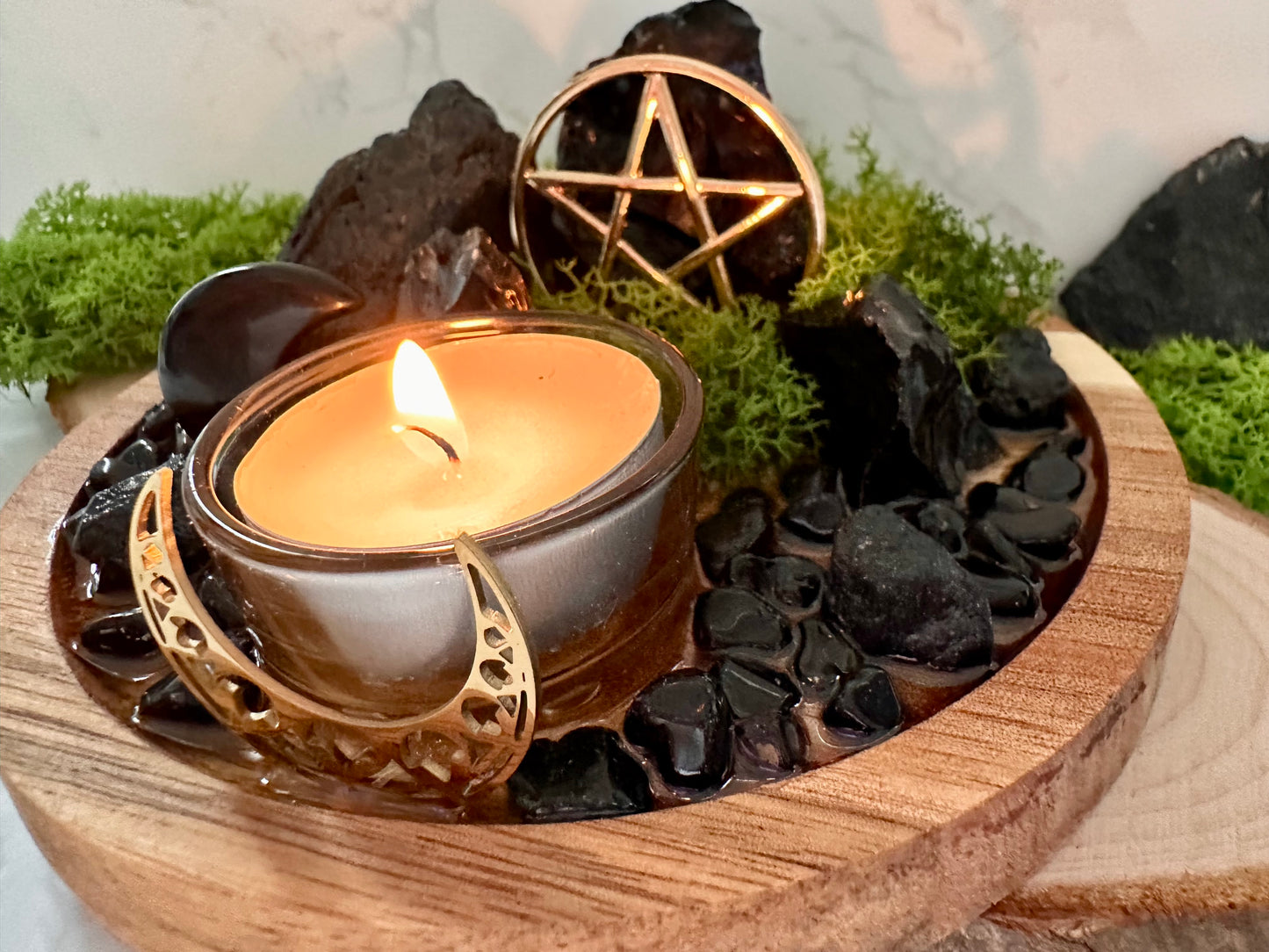 Protection Ritual Candle Holder – Black Tourmaline & Obsidian