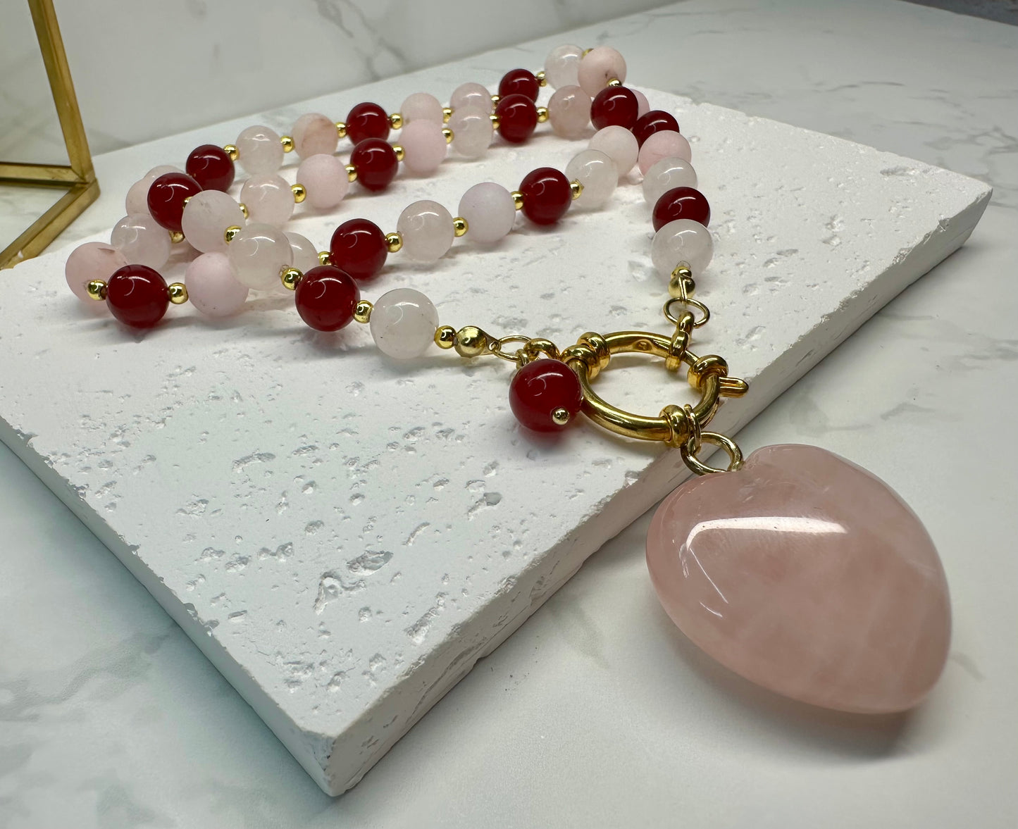 Rose Quartz Jasper and Red Chalcedony Necklace • 8mm