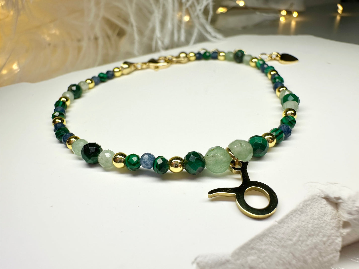 Taurus Zodiac Jewelry Set – Handmade Malachite, Green Aventurine & Sapphire Necklace & Bracelet