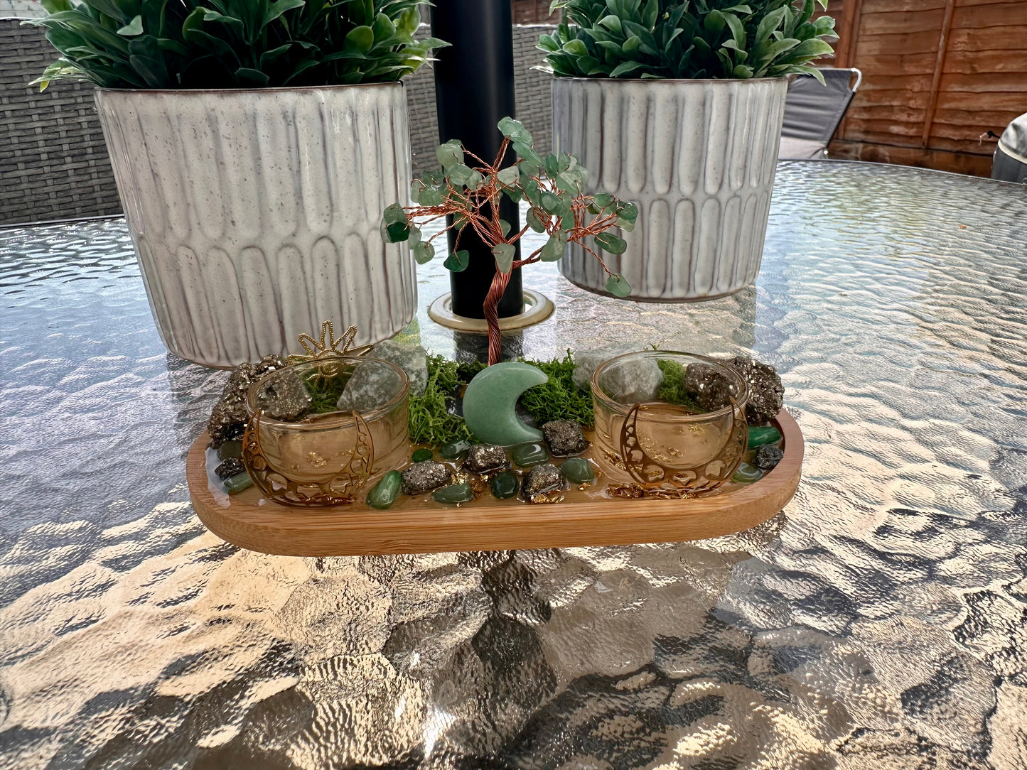 Pyrite & Green Aventurine Money Tree Tray | Prosperity Altar Decor | Wealth Manifestation Crystal Set | Abundance Ritual Gift