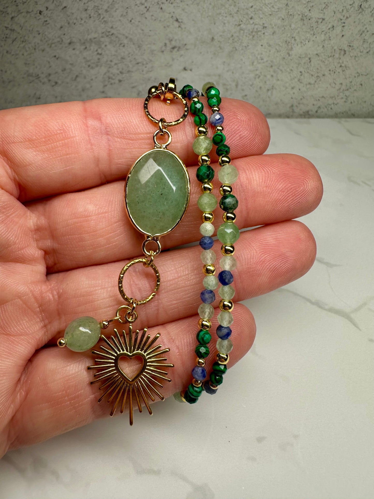 Malachite,Green Aventurine,Sapphire Necklace, Abundance • Protection