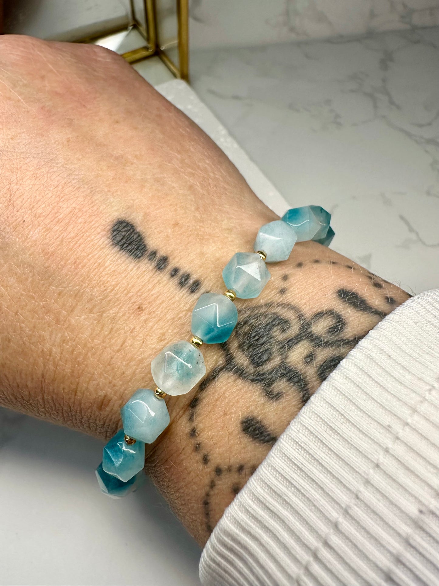 Aqua Blue Jade Bracelet • 8mm•Toggle Clasp