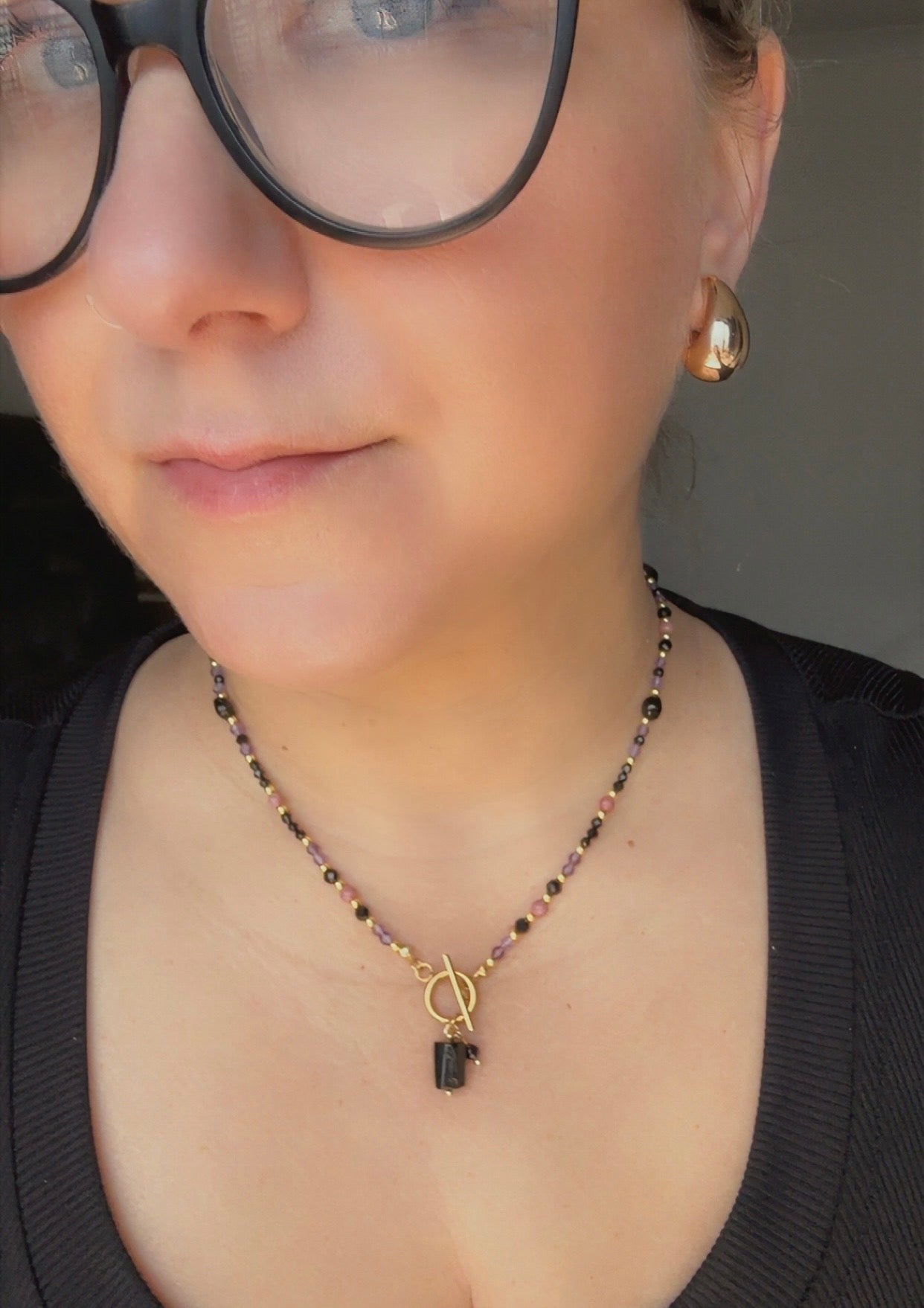 Black Tourmaline, Amethyst & Rhodonite Healing Necklace