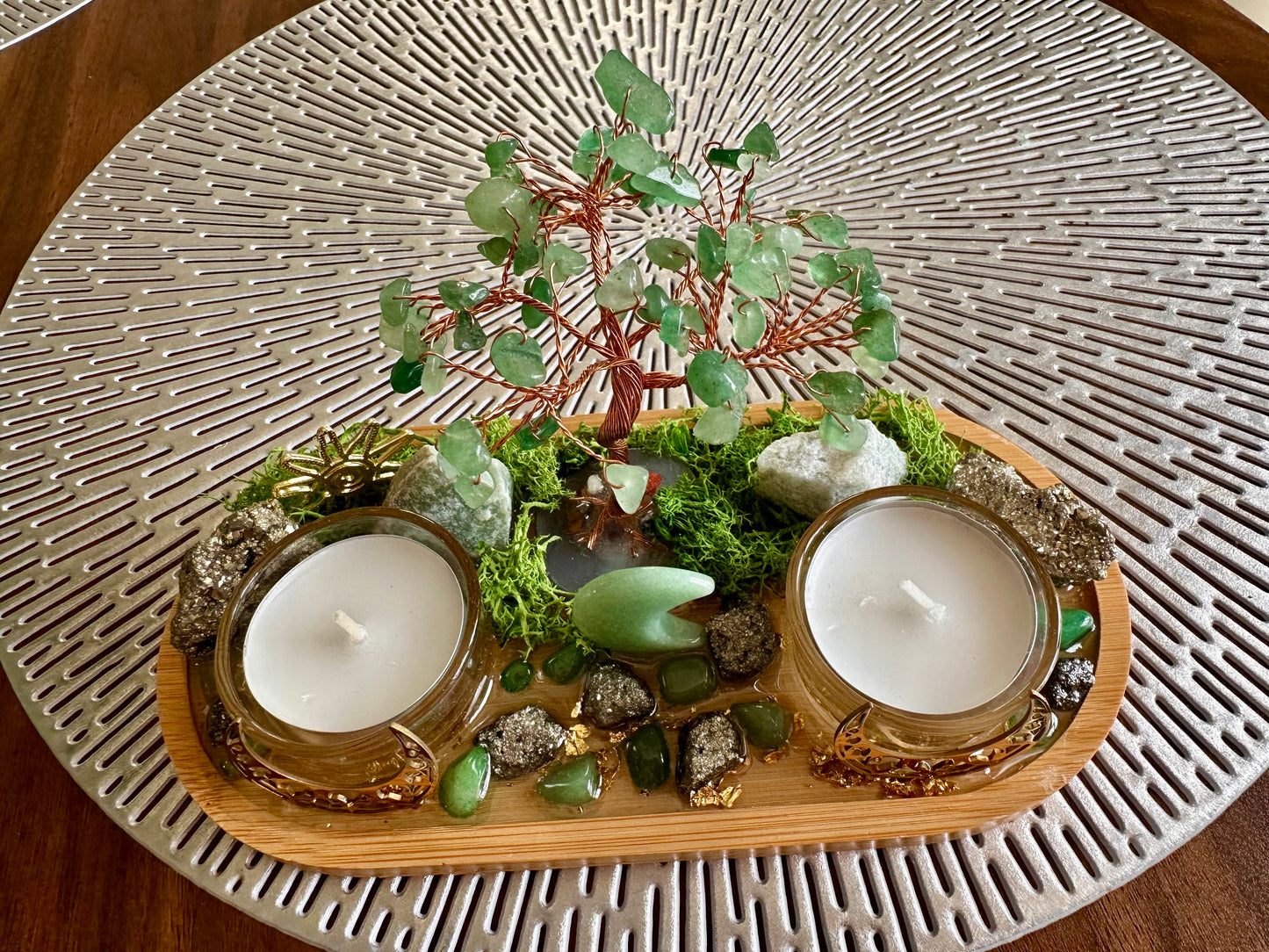 Pyrite & Green Aventurine Money Tree Tray | Prosperity Altar Decor | Wealth Manifestation Crystal Set | Abundance Ritual Gift