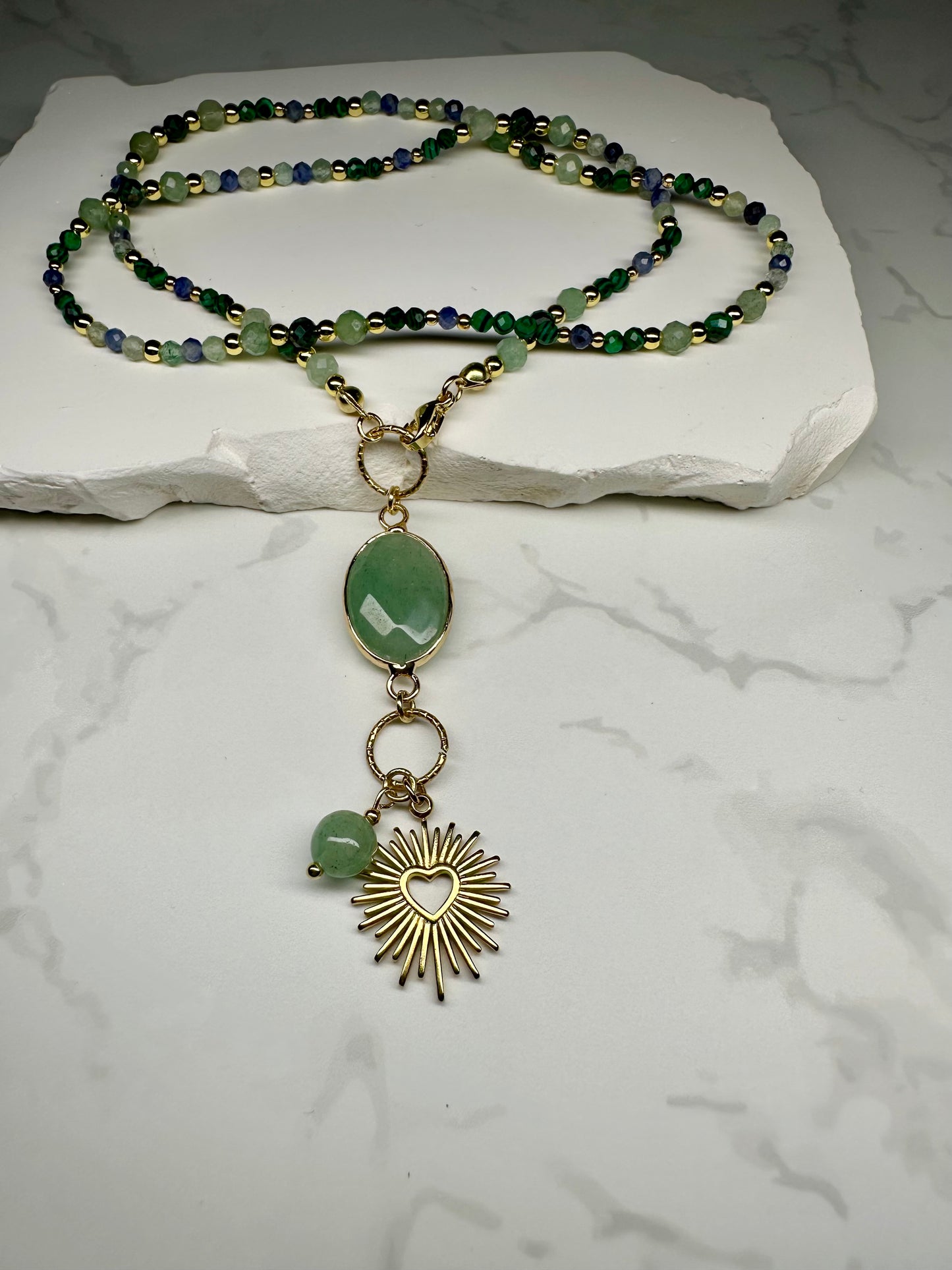 Malachite,Green Aventurine,Sapphire Necklace, Abundance • Protection