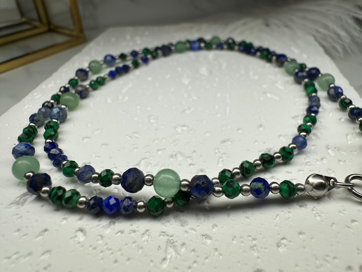 Malachite, Green Aventurine & Lapis Lazuli Necklace •Protection •Luck• Wisdom