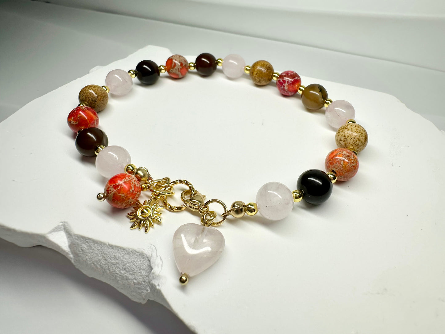 Rose Quartz, Picture Jasper, Agate Bracelet – Grounding & Heart Energy Bracelet