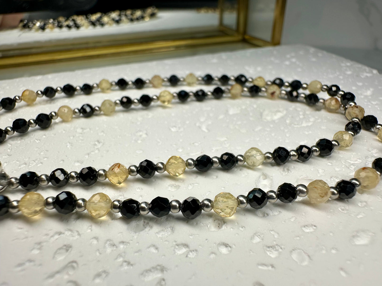 Dainty Black Tourmaline  Citrine Necklace • Mandala Pendant • Protection & Abundance