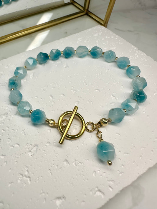 Aqua Blue Jade Bracelet • 8mm•Toggle Clasp