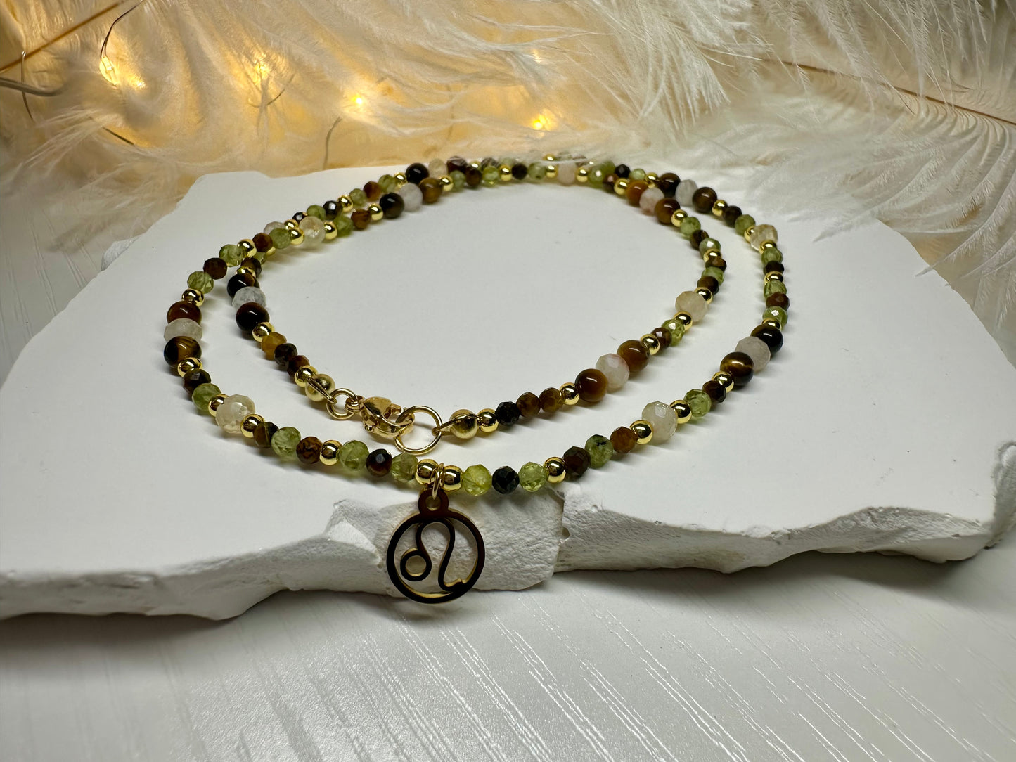 Leo Zodiac Jewelry Set – Handmade Peridot, Tiger Eye & Citrine Necklace and Bracelet Astrology Gift