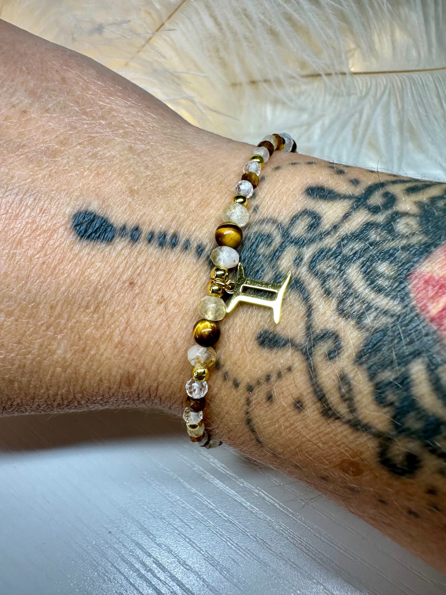 Handmade Gemini Zodiac Bracelet – Tiger Eye, Citrine & Clear Quartz