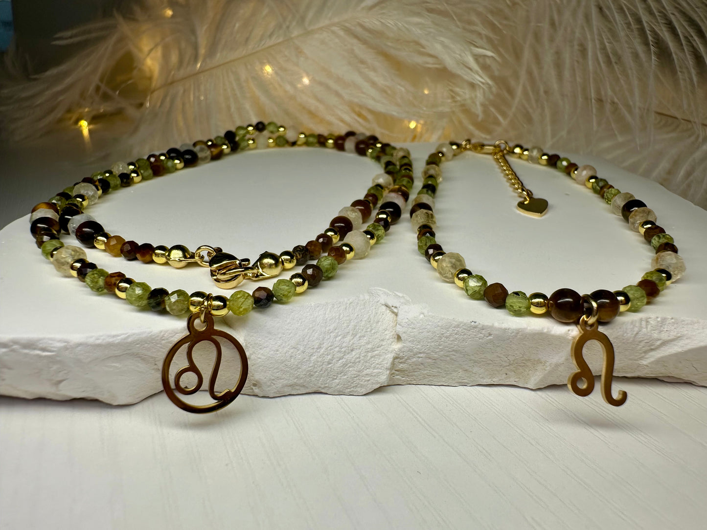 Leo Zodiac Jewelry Set – Handmade Peridot, Tiger Eye & Citrine Necklace and Bracelet Astrology Gift
